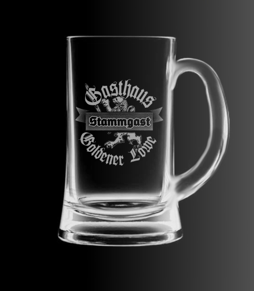 Bierkrüge aus Glas - Gasthaus Goldener Löwe - Stammgast - Motiv 2 Bierkrüge aus Glas - Gasthaus Goldener Löwe - Stammgast - Motiv 2